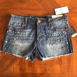Celebrity Pink Beaded Mid Rise Jean Denim Shorts